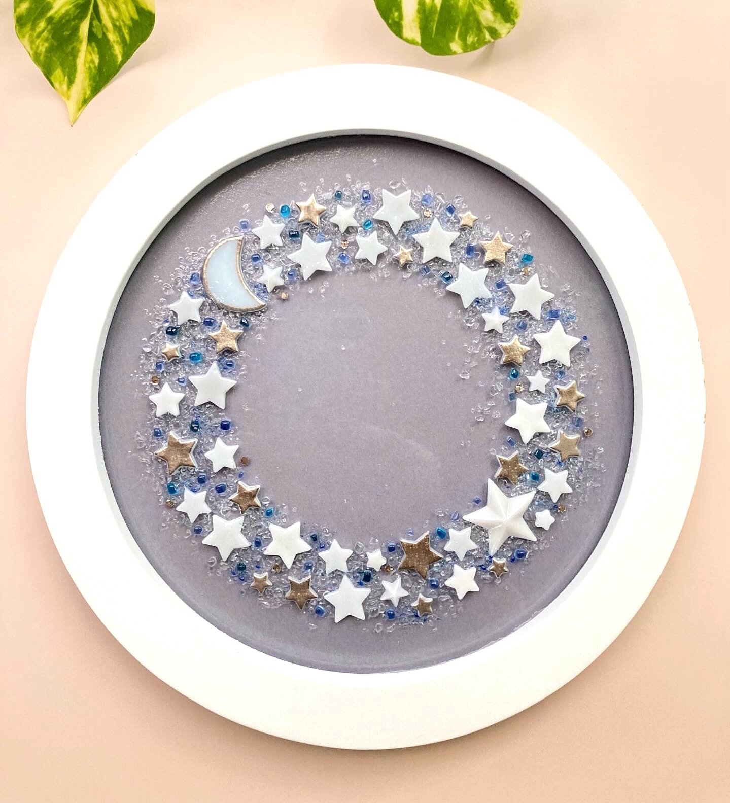 壁掛け【即納】月と星のリース   ガラス絵