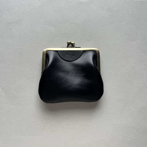 がま口ミニ財布 ポーチ BLACK (受注制作) 小銭入れ・コインケース unum