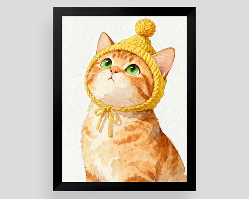 絵画 | イラストポスター 996☆ 【かわいい猫ちゃんは帽子をかぶって