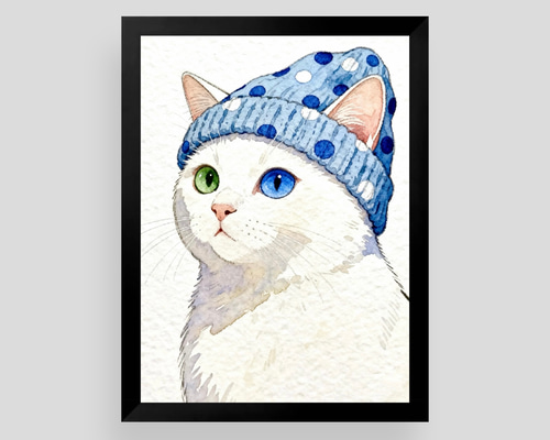 絵画 | イラストポスター 998☆ 【かわいい猫ちゃんは帽子をかぶって