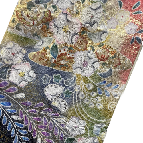 送料無料 着物 リメイク ゆったりなのに美しい 辻ヶ花 金彩 桃珊瑚