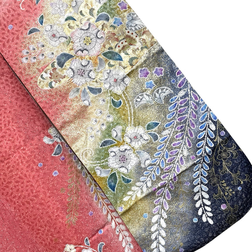 送料無料 着物 リメイク ゆったりなのに美しい 辻ヶ花 金彩 桃珊瑚