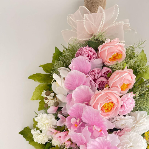 胡蝶蘭とミモザのスワッグ｜光触媒フラワー 特大83cm 春色フラワー