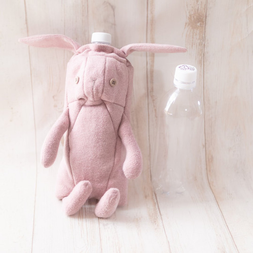 うさぎペットボトルホルダー ハンドメイド うさぎんちゃく☆ペットボトルホルダー☆パウダーニットピンク 巾着袋