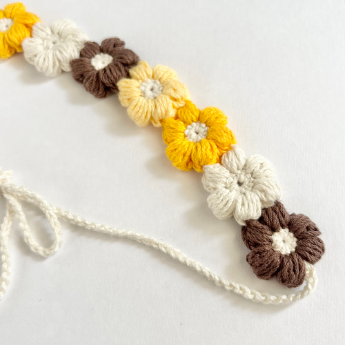 つけ襟＆ヘアバンド セット 花冠デザイン コットン100％ かぎ針編み