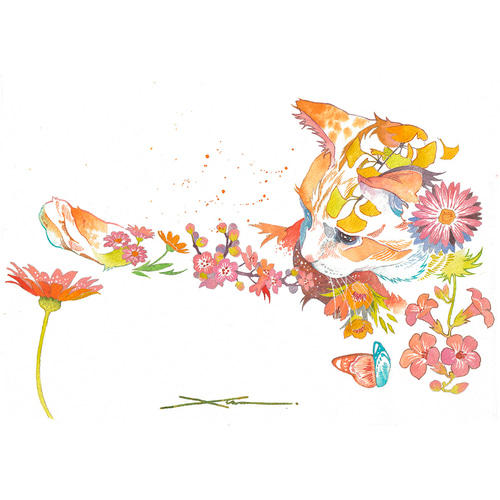 猫(触)_水彩原画_イラスト イラスト n.akabae 通販 20253469｜Creema