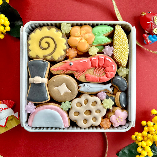 12月31日までにお届け】おせちアイシングクッキー缶 焼き菓子 にじいろ
