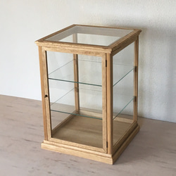 サイズオーダー可］木製ガラスケース 卓上 ショーケース 横長タイプ 棚