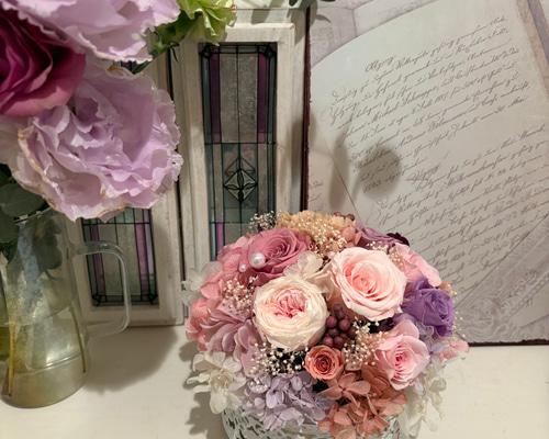 プリザーブドフラワーアレンジメント♡ ひとめぼれ新作2026 プリザーブドフラワーアレンジメント ピンク