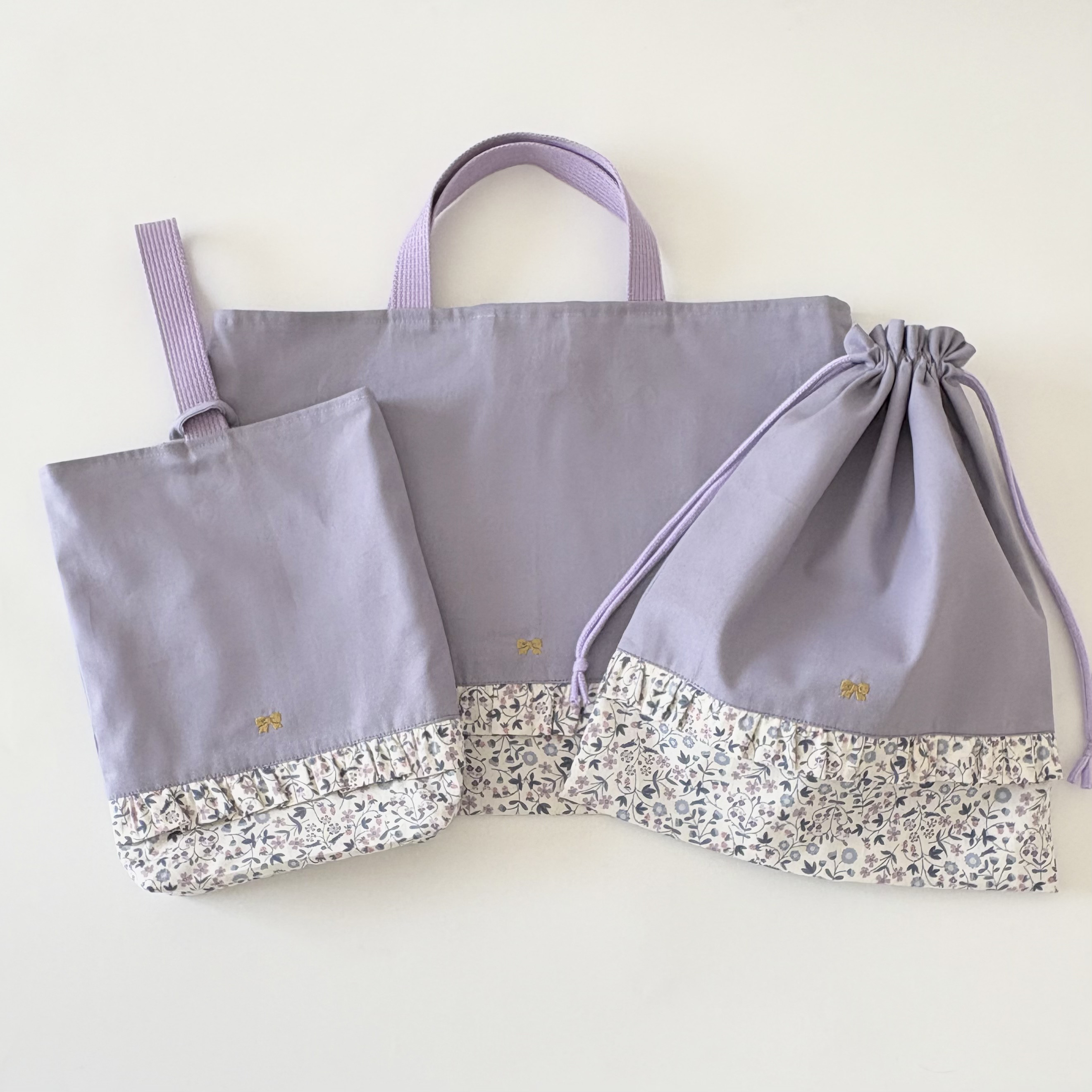 リバティ リトルミラベル レッスンバッグ上履き袋 巾着袋 入園・入学グッズ 【送料無料】3点セット パープル 花柄