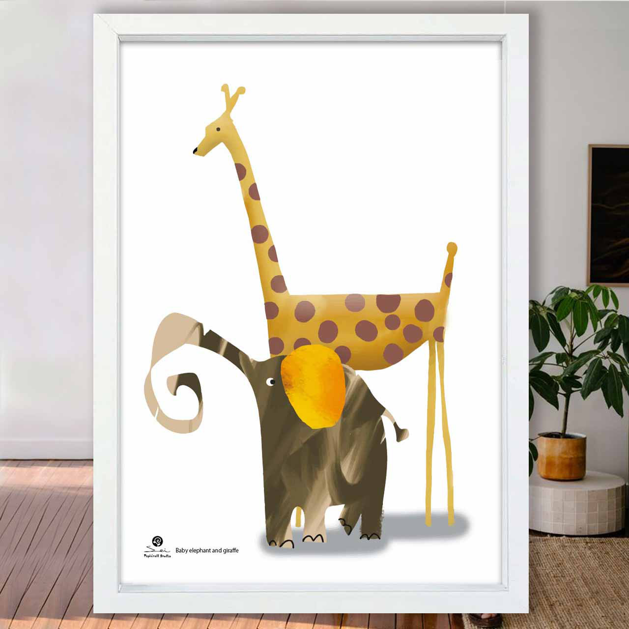 散歩のふたり　キリン　ゾウ　送料無料　あらゆるお部屋のポスター　アートポスター　アート/sei検索新着順　3850