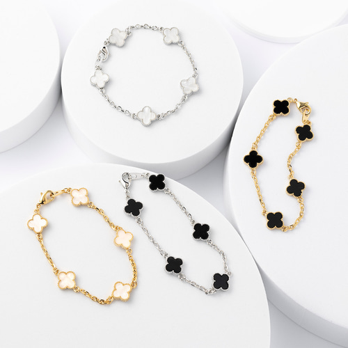 クローバー 5連 ブレスレット【10mm】ホワイトパール ブラック