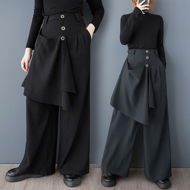 新品 大きいサイズ 変形 ワイドパンツ 黒 ブラック 秋冬 春 モード　アシメｈ