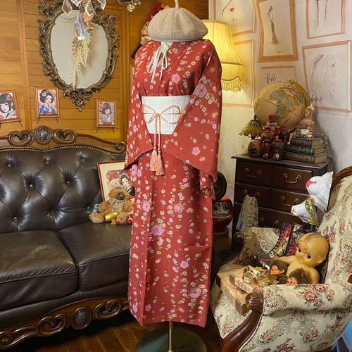 着物リメイク ワンピース ドレス ロング 洗える 化繊 帯ベルト 和洋