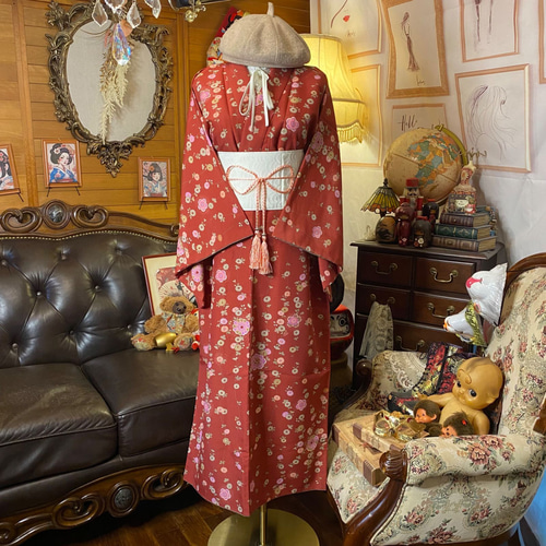 着物リメイク ワンピース ドレス ロング 洗える 化繊 帯ベルト 和洋