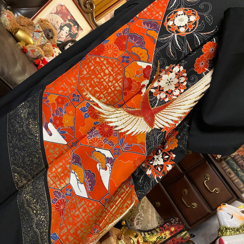 黒留袖 着物 リメイク ワンピース ドレス ロング 和洋折衷 洗える 化繊