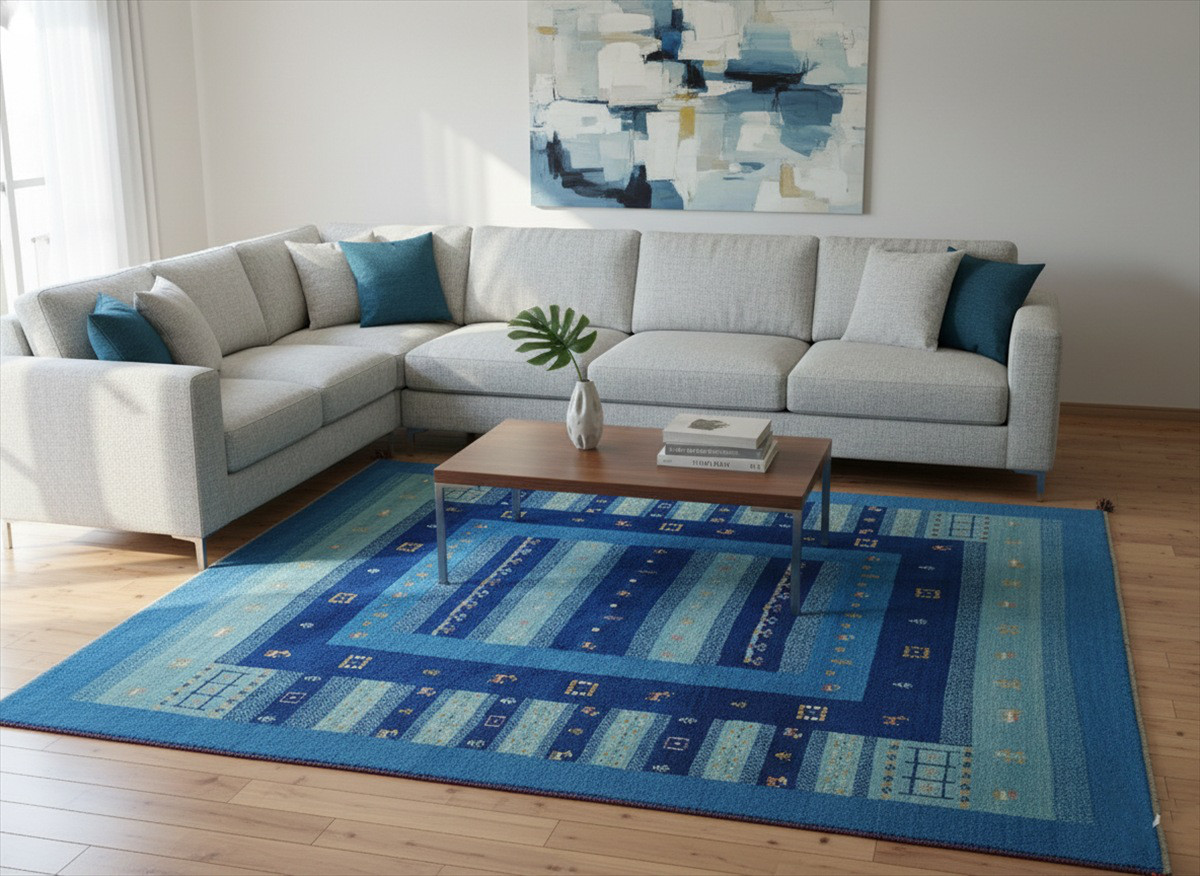 ペルシャ　ギャッベ　リビング　ダイニング　ラグ　242x198cm　コバルトブルー　RJ2425