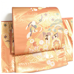 美品 綿麻 半幅帯 ハーフリネン 通年帯 キナリ 色無地 長尺440 全通