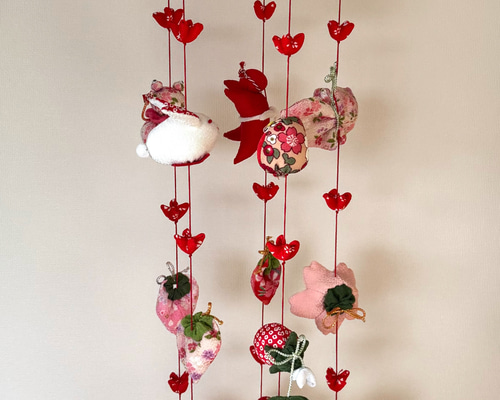 吊るし飾り　つるし雛　お雛様　 ひな祭り　　初節句　　桃の花 初節句のお祝い出産祝いに♪⑥ かわいい吊るし雛 1点物 桃の節句