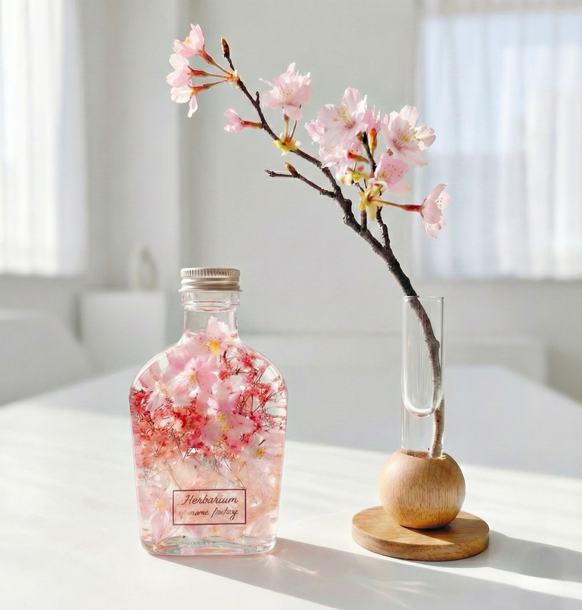 【季節の花】春を彩る桜の置物＆桜ハーバリウム 2点セット　ひな祭り