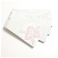 美品 綿麻 半幅帯 ハーフリネン 通年帯 キナリ 色無地 長尺440 全通