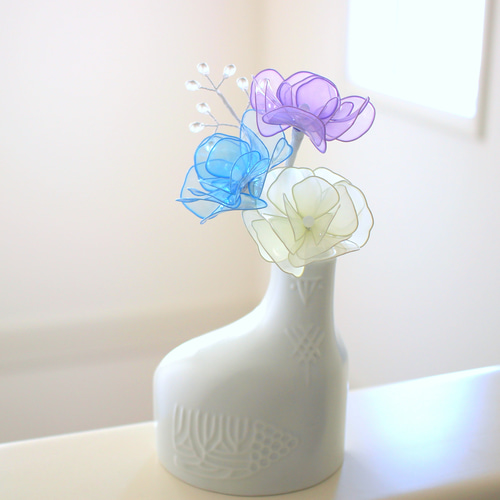 花瓶つき♪光に透けるミニブーケ〈Dip Art〉 アートフラワー 透明創造