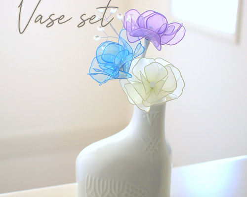 バリのアート花瓶 花瓶つき♪光に透けるミニブーケ〈Dip Art〉 アートフラワー 透明創造