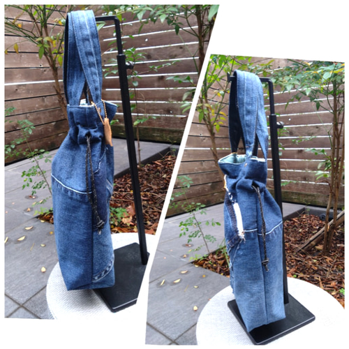 №818【DENIM✖️巾着バッグ⚮̈】デニムリメイクサブバッグ/ミニバッグ