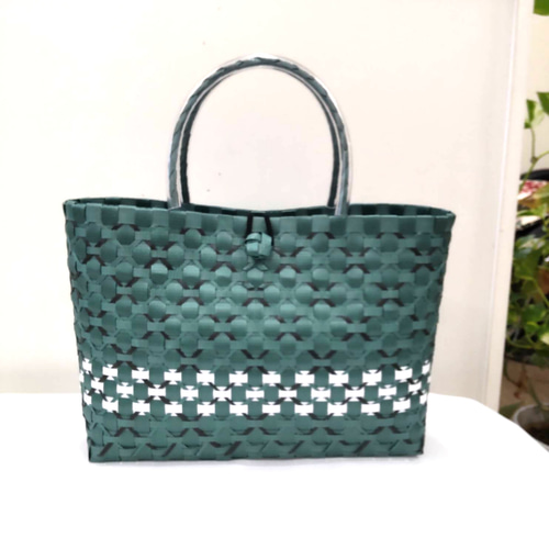 プラカゴ ppバンド モスグリーン 白 黒 の3色 カゴバッグ かごバッグ