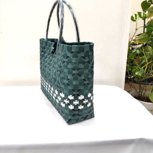 プラカゴ ppバンド モスグリーン 白 黒 の3色 カゴバッグ かごバッグ