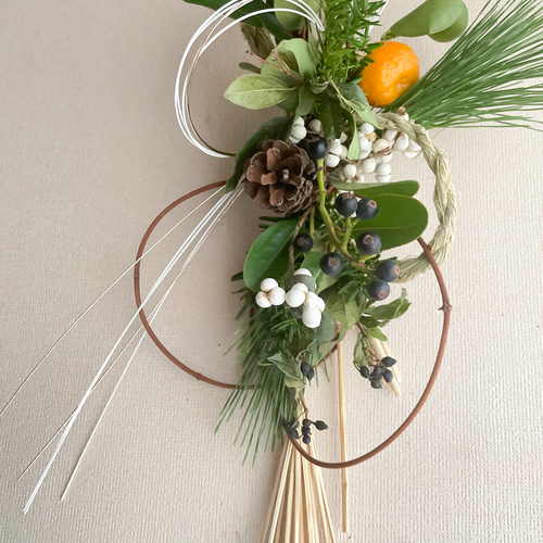 最短当日発送】金柑とグリーンしめ縄 しめ縄 しめ縄飾り しめ縄リース