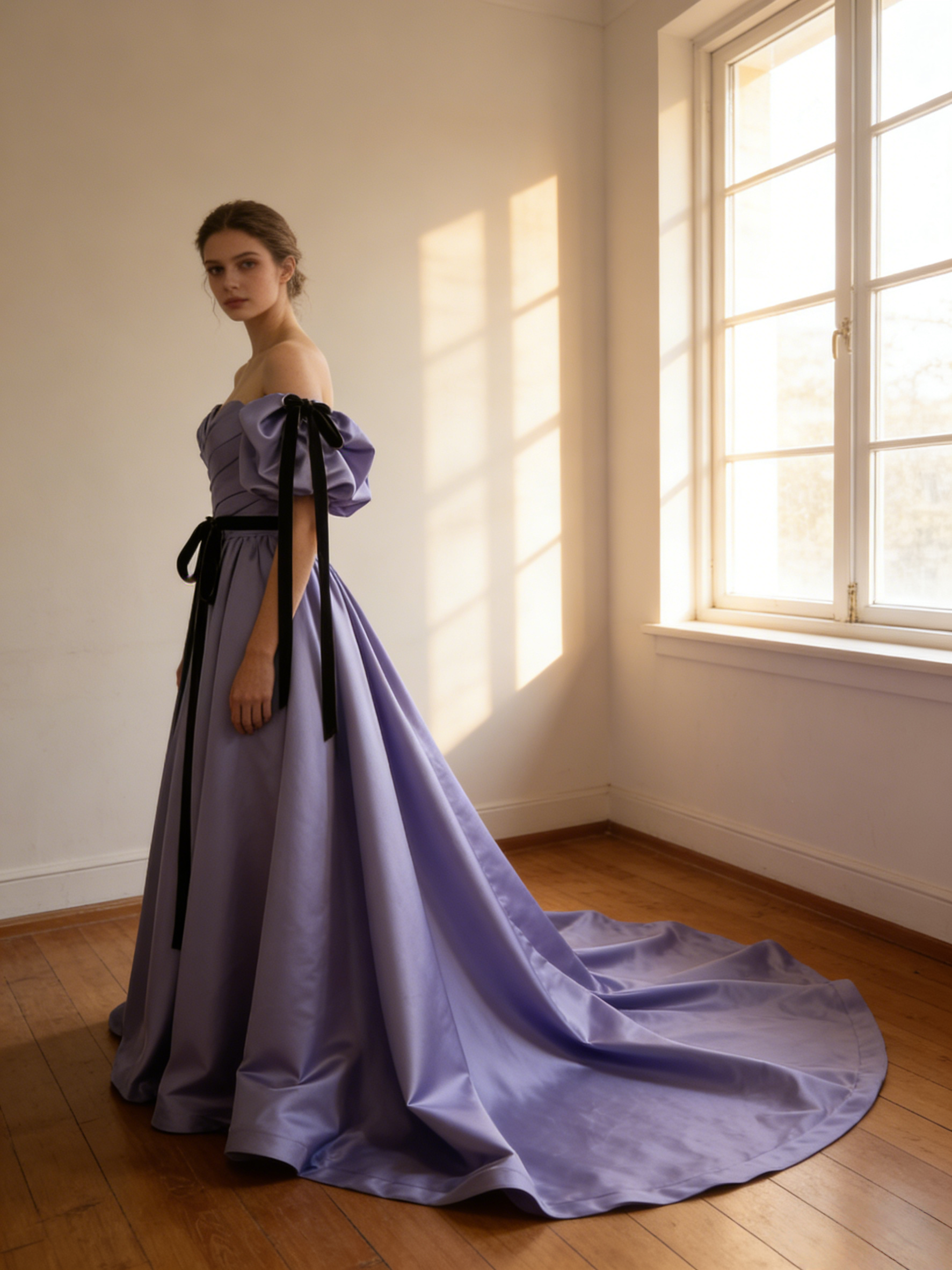 大好評中！紫青 取り外し袖　カラードレス 編み上げ 華やかなトレーン プリンセスライン /結婚式披露