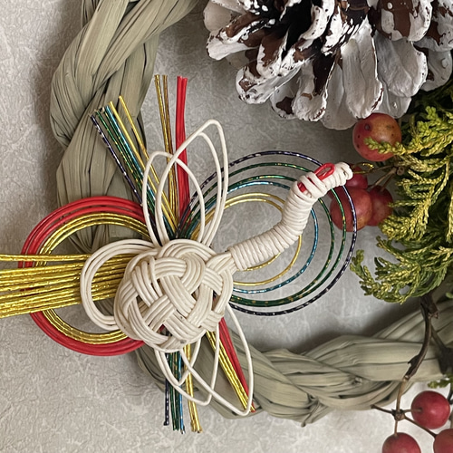 自然素材の正月飾り＊ナチュラルしめ縄リース｜外してスワッグにも