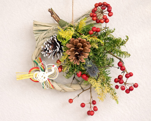 自然素材の正月飾り＊ナチュラルしめ縄リース｜外してスワッグにも