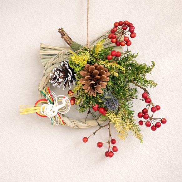 自然素材の正月飾り＊ナチュラルしめ縄リース｜外してスワッグにも