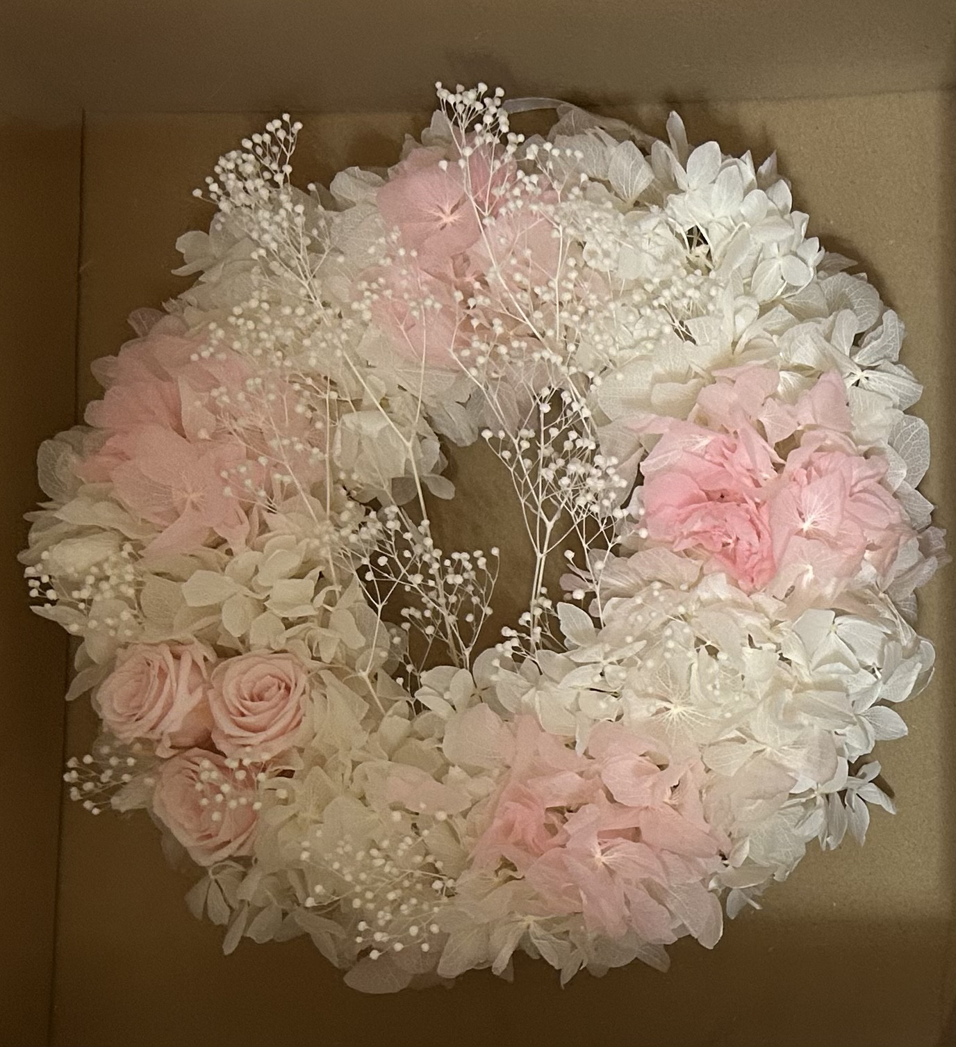 プリザーブドフラワー　カフェ用リース　春　ピンク　直径約20センチ　春2026