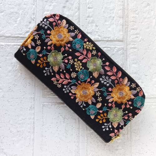 インド刺繍 軽い長財布 通帳ケース ラウンドファスナー 財布 軽量 使い