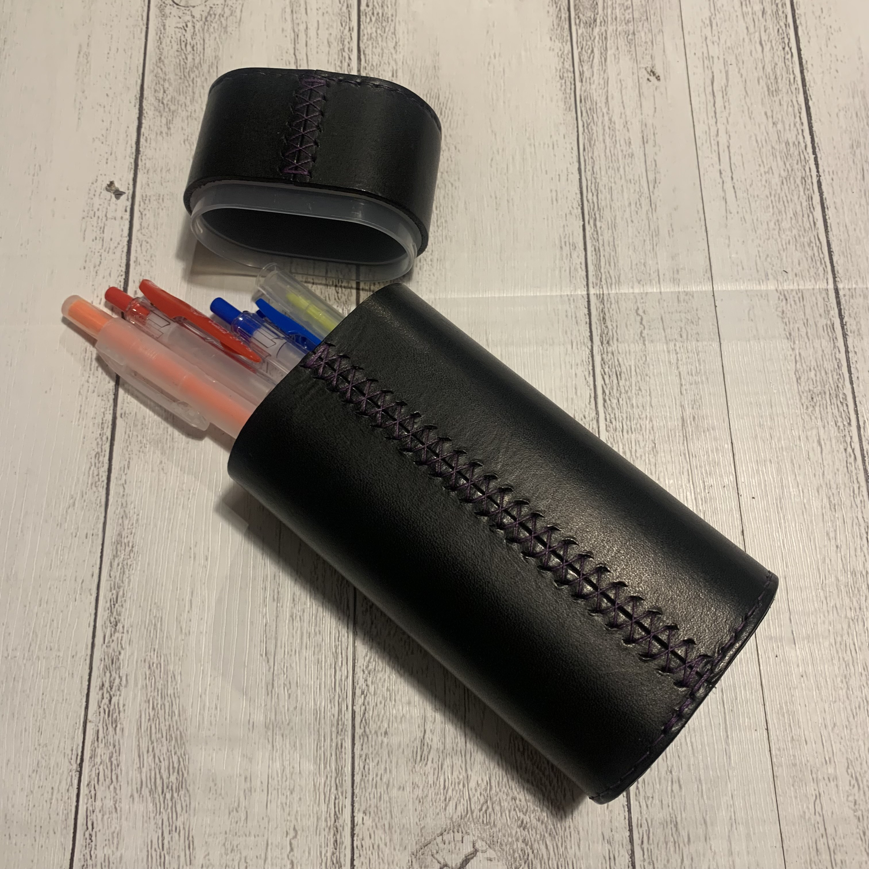 【専用オーダー】無印のメガネ小物ケース•大に革を巻いたもの