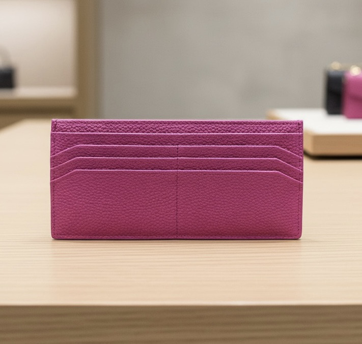 【本革 札入れカードケース】｜薄型・スマート｜カード6枚収納｜札入れ2室・小銭入れ付き｜フューシャピンク