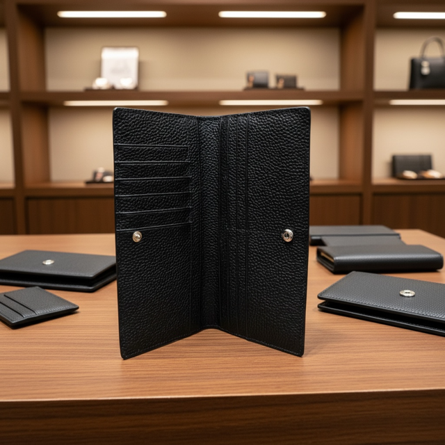 【本革 長財布】｜大容量なのにスマート｜カード12枚収納｜札入れ3室・小銭入れ付き｜ブラック