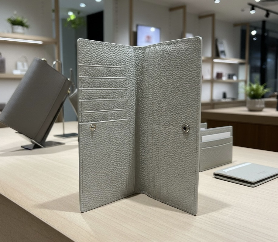 【本革 長財布】｜大容量なのにスマート｜カード12枚収納｜札入れ3室・小銭入れ付き｜ライトグレー