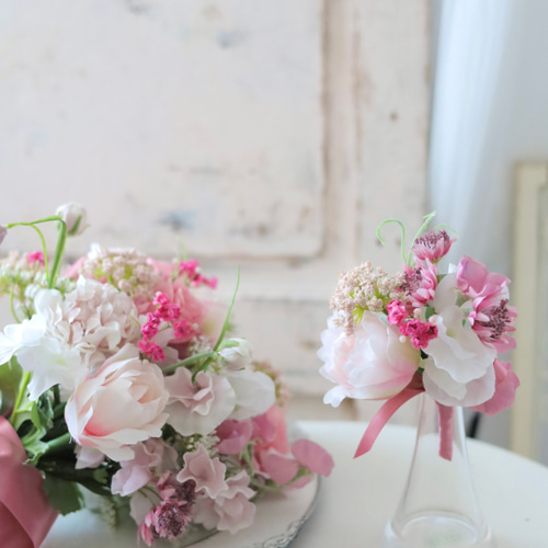 【値下げ可】ウェディングブーケ ピンク フープブーケ 値下げ可】ウェディングブーケ ピンク フープブーケ 【値下げ可