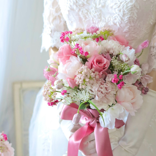 【値下げ可】ウェディングブーケ ピンク フープブーケ 値下げ可】ウェディングブーケ ピンク フープブーケ 【値下げ可