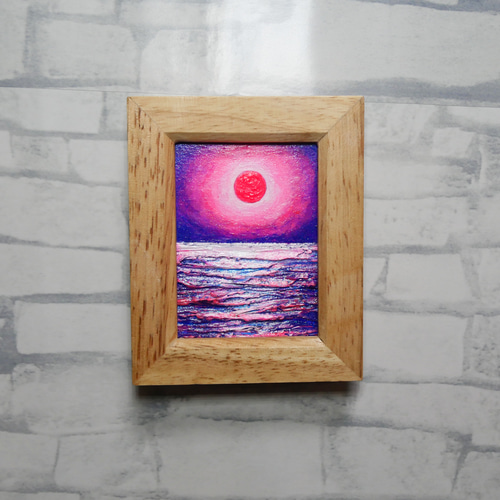 お守りのように飾る ミニ絵画「ストロベリームーン」油彩画 絵画 HR