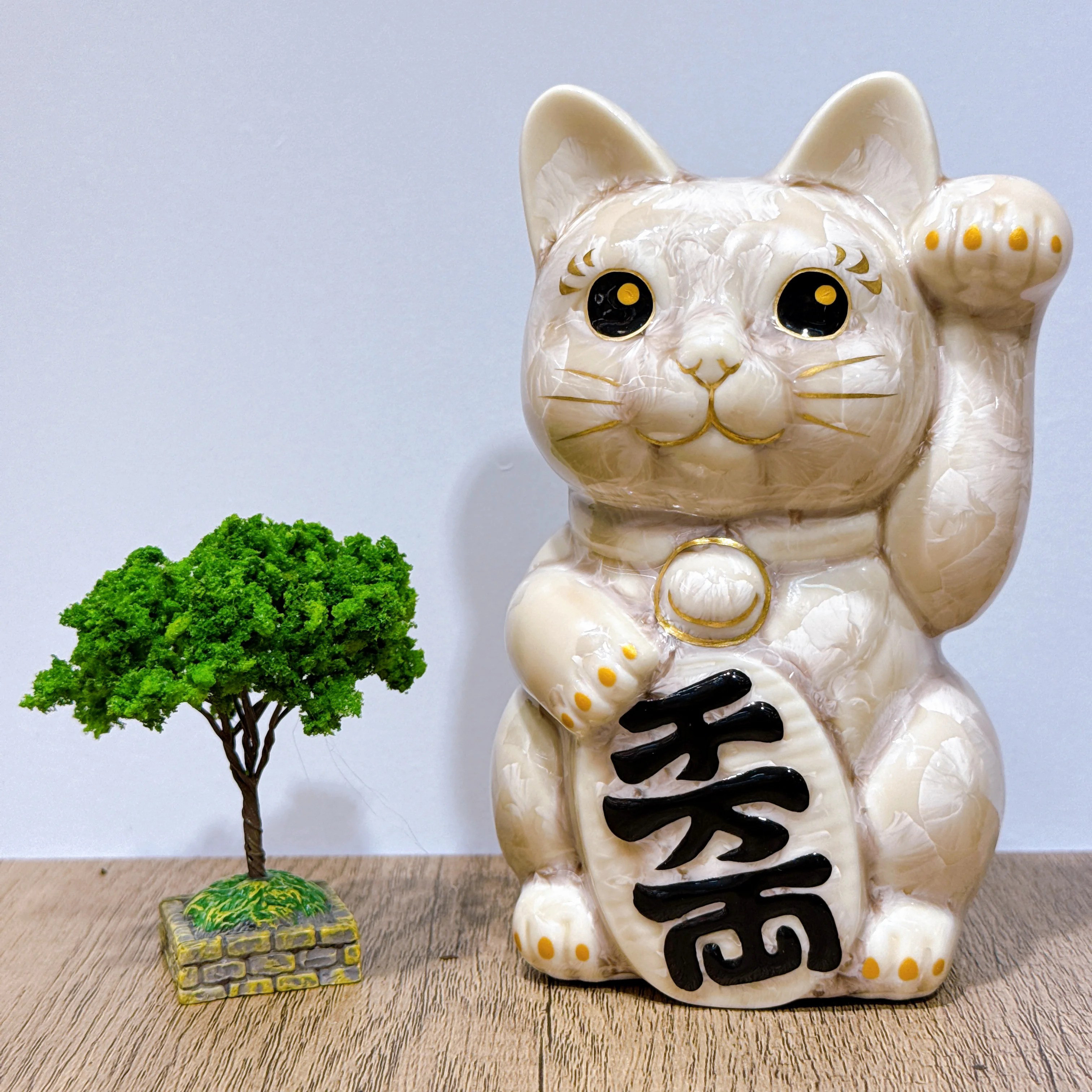 【清水焼 招き猫】花結晶、杏、千万両、左  SW-25018