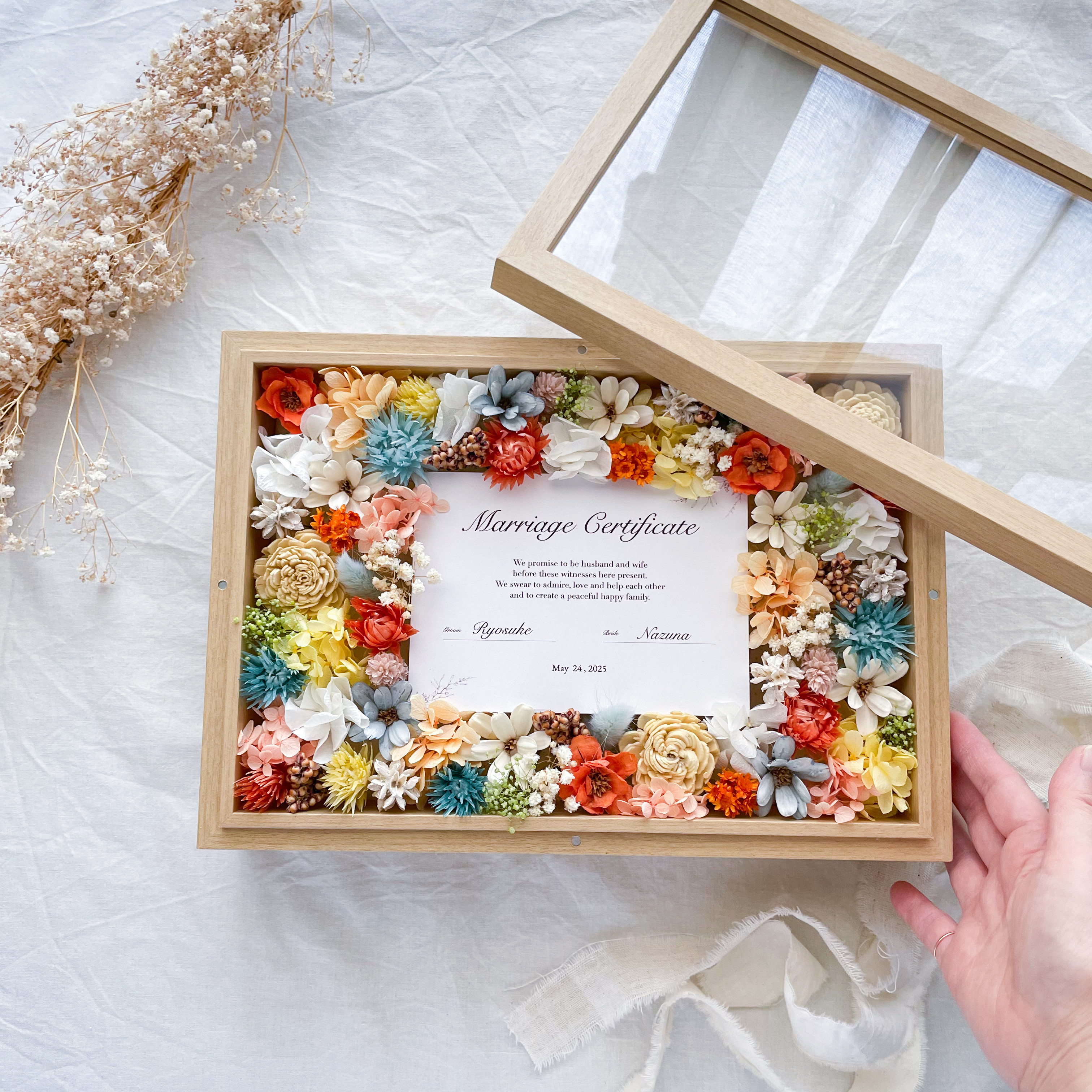 ゲストと作る＊お花の結婚証明書（ターコイズ）　　ドライフラワー　結婚証明書　結婚誓約書