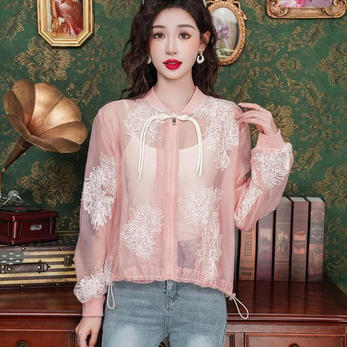 新品 大きいサイズ 花柄刺繍 シースルーブルゾン夏物オーバーサイズ3L