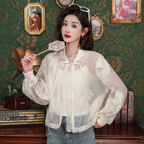 新品 大きいサイズ 花柄刺繍 シースルーブルゾン夏物オーバーサイズ3L