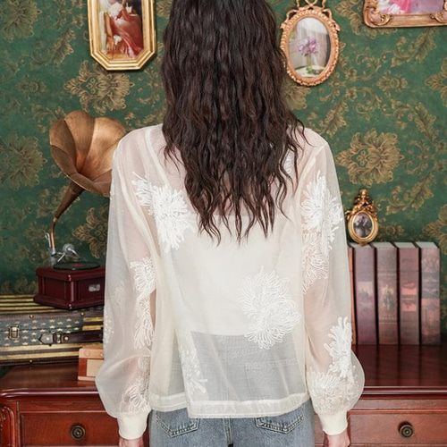 新品 大きいサイズ 花柄刺繍 シースルーブルゾン夏物オーバーサイズ3L