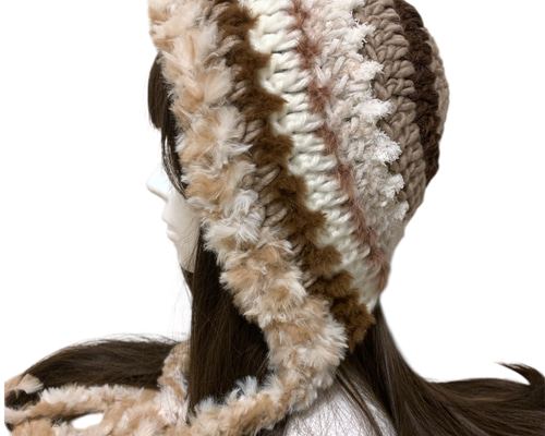 ボンネット バラクラバ ニット帽 y2kフード帽 ハンドメイド 現品限り